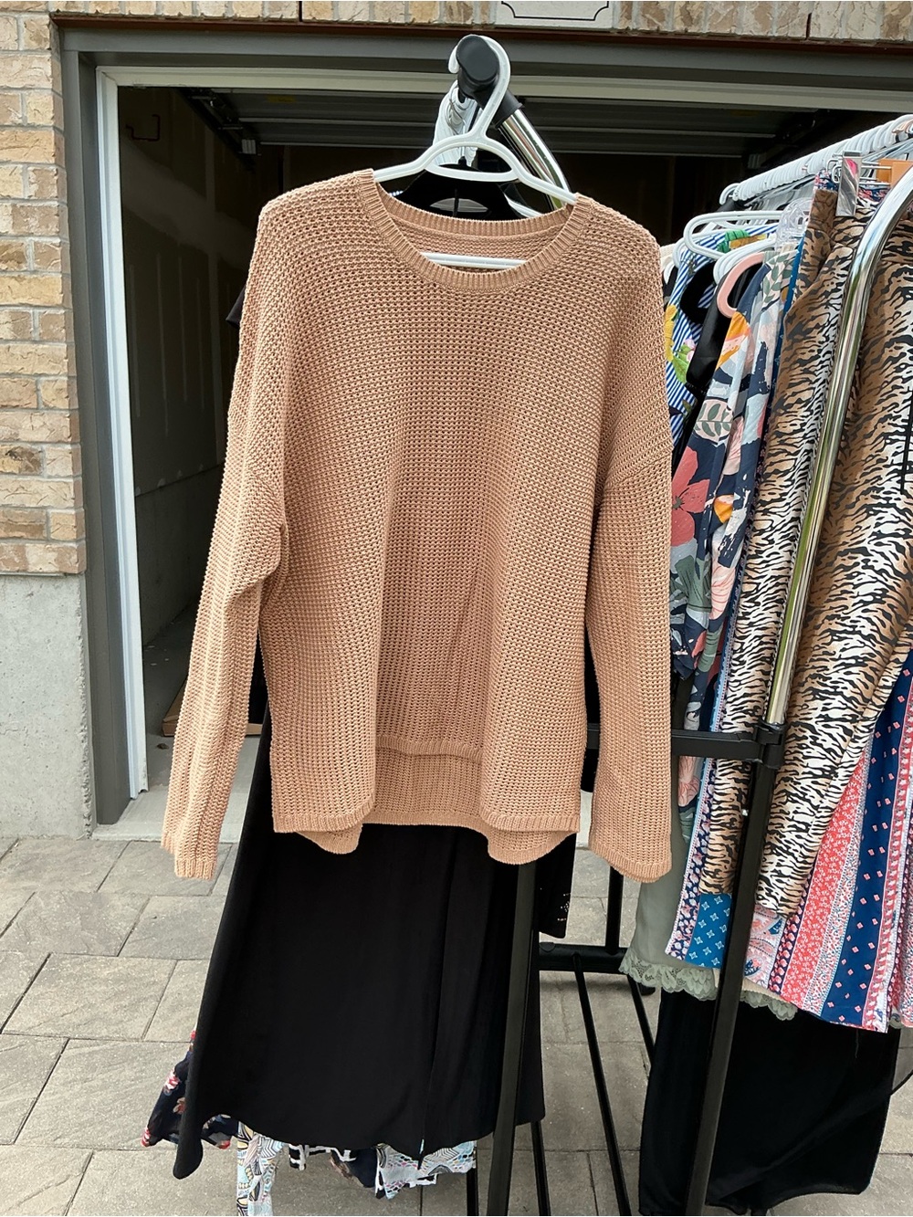 Womens Knit Crewneck Sweater in Light Brown
